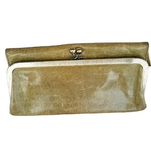 Hobo Olive Green Vintage-Style Leather Clutch Wallet